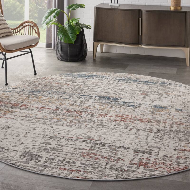 Nourison Rustic Textures Contemporary Abstract Area Rug - 7'10" Round - Light Grey Multi - Rectangle