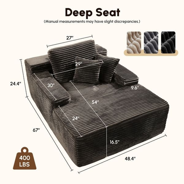 dimension image slide 2 of 13, HOOOWOOO Modern Upgraded Fabric Sofa Chaise Lounge