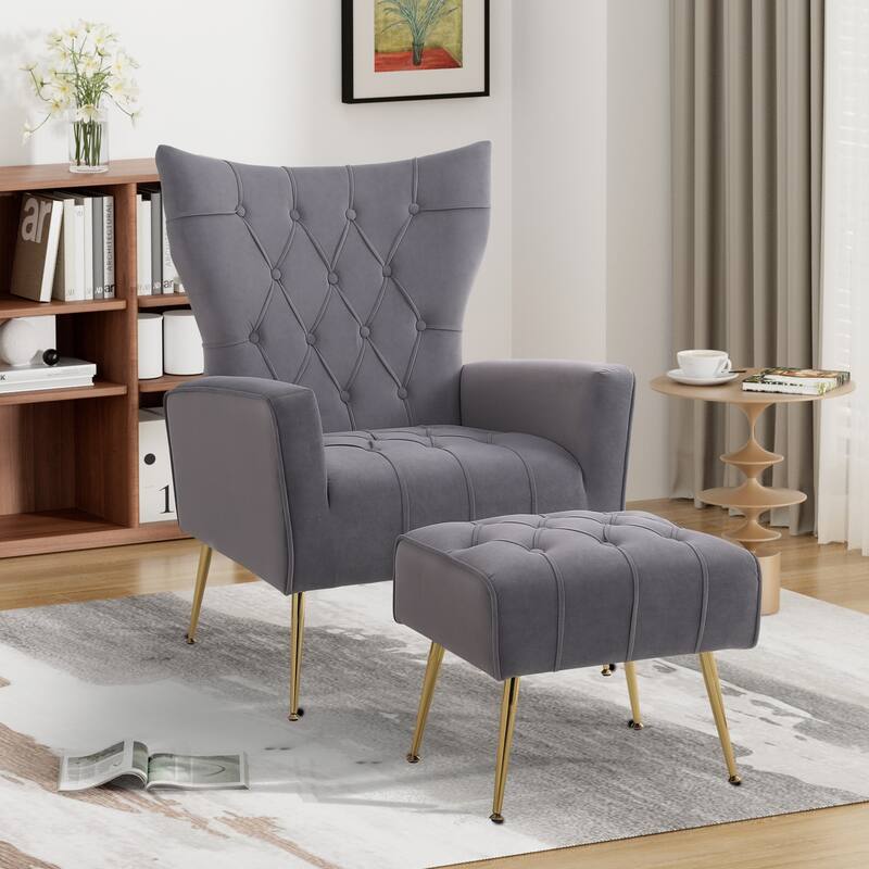 Ouyessir Upholstered Tufted Accent Chair with Ottoman