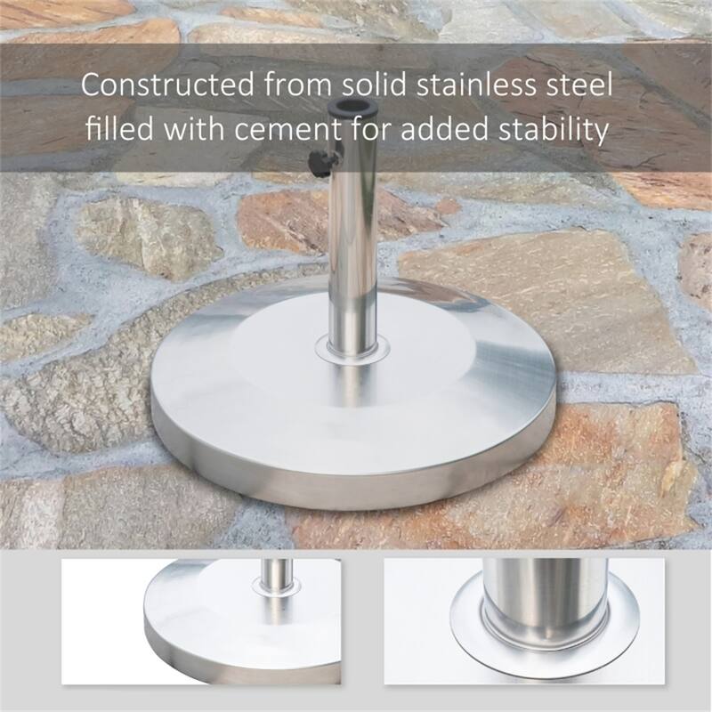 Heavy Duty Stainless Steel and Cement Umbrella Base for Outdoor Patio Garden Deck Fits 1.3 1.5 and 1.9 Inch Poles Silver