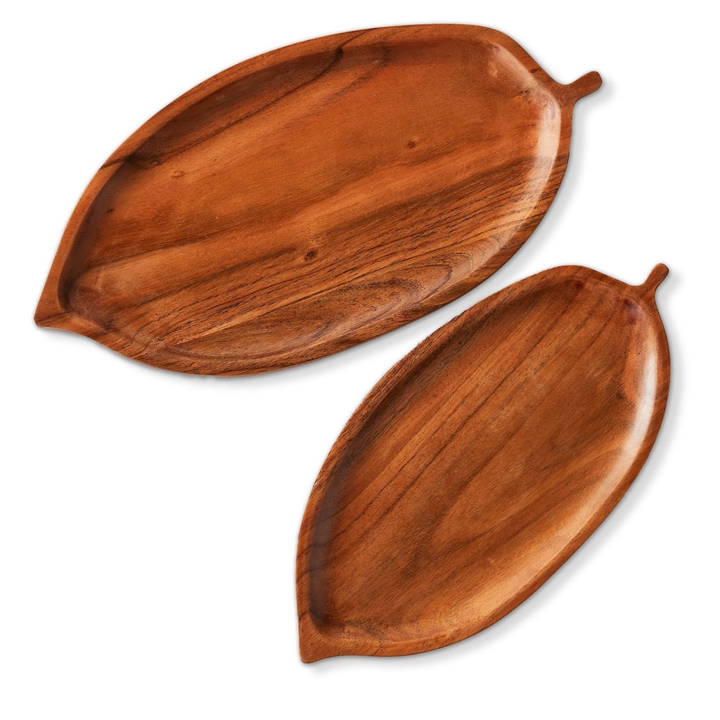 Acacia Leaf Serving Platter Natural Wood Hand Wash Only 12.75 x 6.25 x 0.75 Inches Perfect for Everyday Use