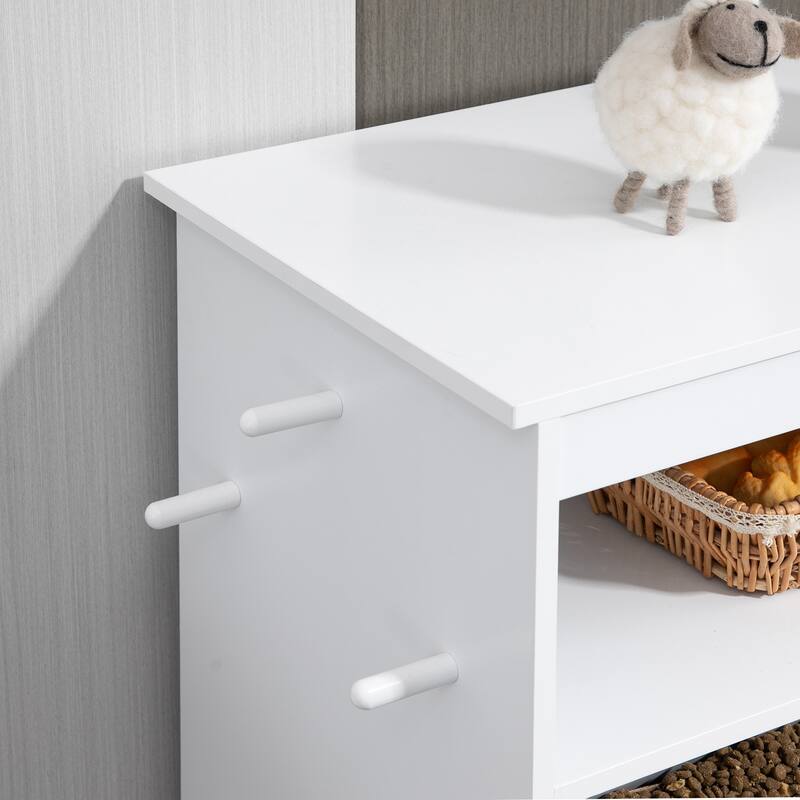 Pet Feeder Station Storage Cabinet, Dog Food Storage Container with Dog Raised Bowls and Hanger for Feeding & Watering Supplies