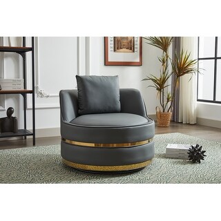 360 Swivel Faux Leather Accent Chair Barrel Chair with Sturdy Frame ...