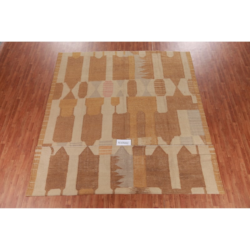 Hand Woven Oriental 100% Jute Carpet Southwestern Modern Brown Kilim Area Rug - 13' 7'' X 10' 2''
