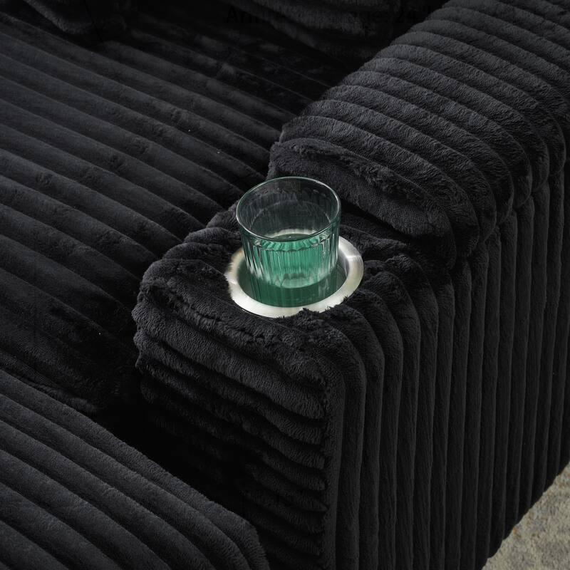 Comfortable Corduroy Sofa with Multiple Pillows and Storage Options