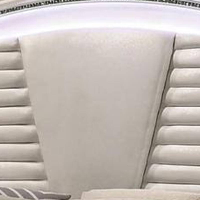 Sam King Bed with LED Lights, Storage, White Tufted Faux Leather