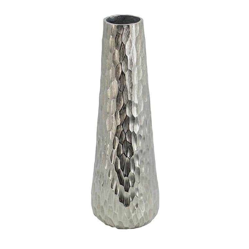 19" Silver Cast Aluminum Carved Geometric Table Vase - 5.10
