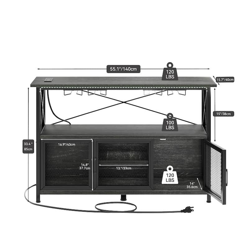 Moasis 55" Wine Bar Cabinet Industrial Coffee Bar Cabinet - 55.1"L x 15.7"W x 33.4"H