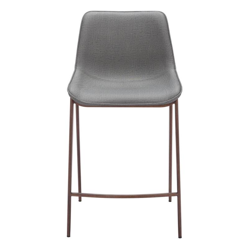 Set of Two 26" Slate Gray and Brown Faux Leather and Steel Counter Height Bar Chairs