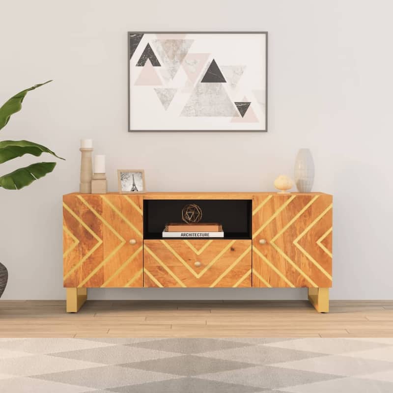 vidaXL TV Cabinet Brown and Black Solid mango wood, MDF, iron - 41.3 x 13.2 x 18.1 in