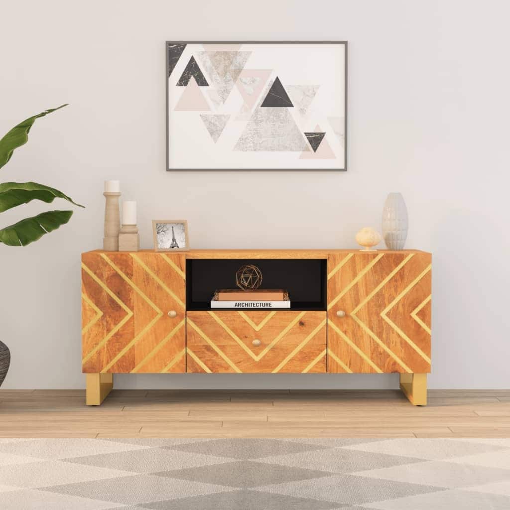 vidaXL TV Cabinet Brown and Black Solid mango wood, MDF, iron - 41.3 x 13.2 x 18.1 in