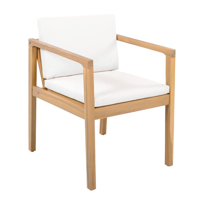 Christopher Knight Home - Outdoor Acacia Wood Upholstered Dining Chairs Set with Seat Cushions & Slatted Back, Teak Finish