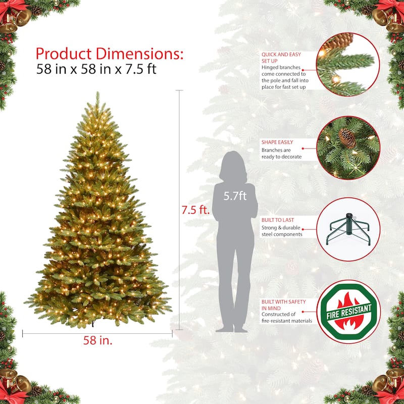 Puleo International 7.5 ft Pre-Lit Fraser Fir Artificial Christmas Tree