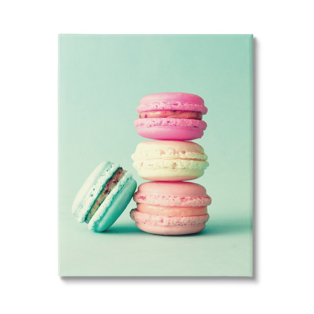 Stupell Pastel Macaron Cookie Dessert Turquoise Background Canvas Wall Art