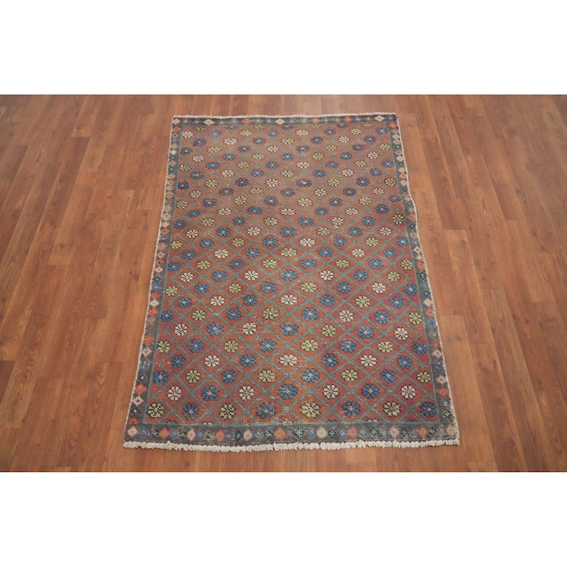Hand Knotted Oriental 100% Wool Carpet Traditional Floral Oranges & Rust Tabriz Area Rug - 4' 5'' X 3' 1''