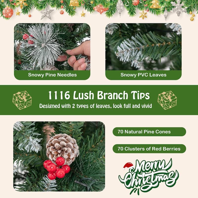 Gymax 7 FT Pre-Lit Artificial Christmas Tree Hinged Xmas Tree w/ 400