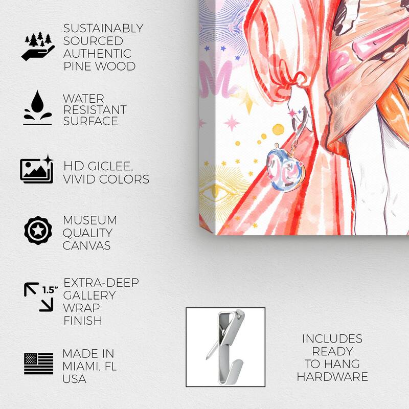 Wynwood Studio Canvas Fashion and Glam Orange Dress Doll Orange and Wall Art Canvas Print