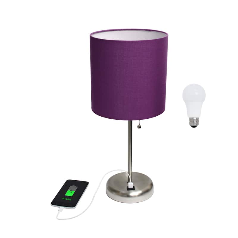White Stick Lamp with USB charging port and Fabric Shade