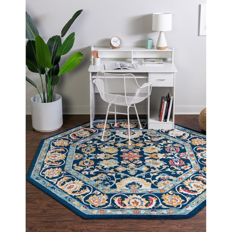 Traditional Taylor Collection Area Rug - Navy Blue - 7'x7' Octagon