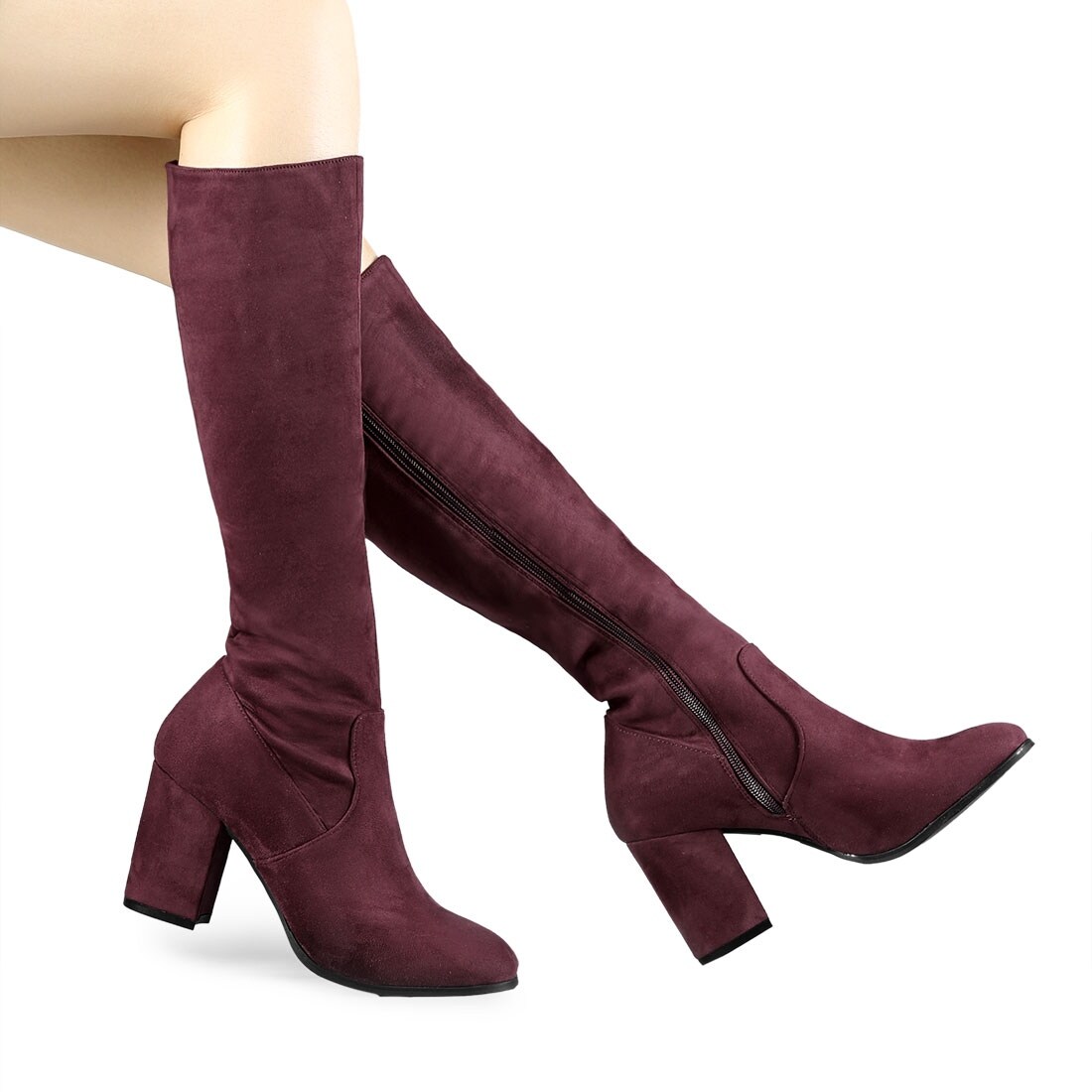 womens burgundy knee high boots