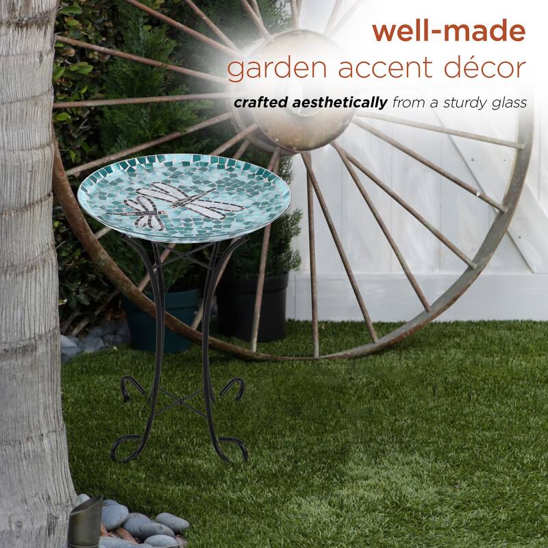 Alpine Corporation 24" Tall Outdoor Glass Birdbath Bowl with Metal Stand