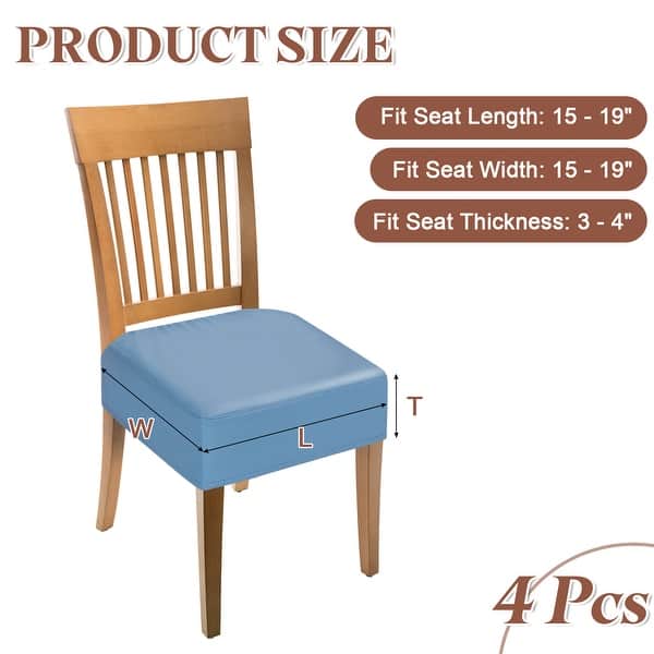 dimension image slide 4 of 6, PU Dining Chair Seat Covers, Stretch Chair Cushion Slipcovers, Waterproof Rear Covers Protector - 4Pcs