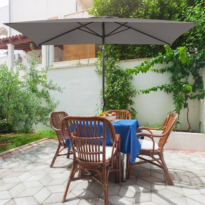 Bonosuki 10 x 6.5ft Patio Rectangular Umbrella with Tilt and Crank - Senior Ash