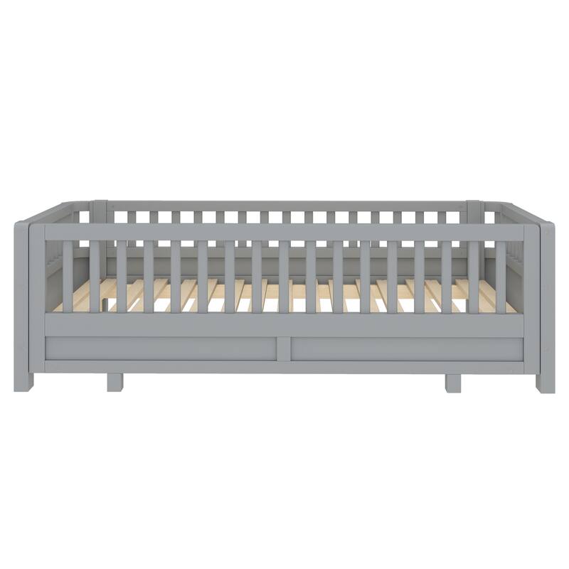 Roomfitters Convertible Floor Bed, Expandable Solid Wood Platform Frame