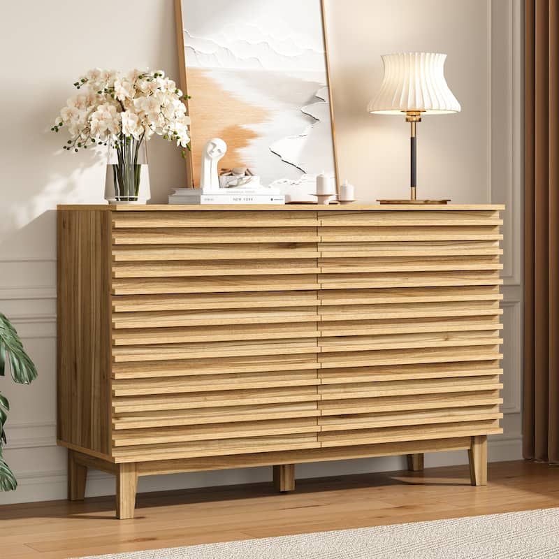 Fluted Dresser for Bedroom with 6 Drawers 47" Wide Chest of Drawers