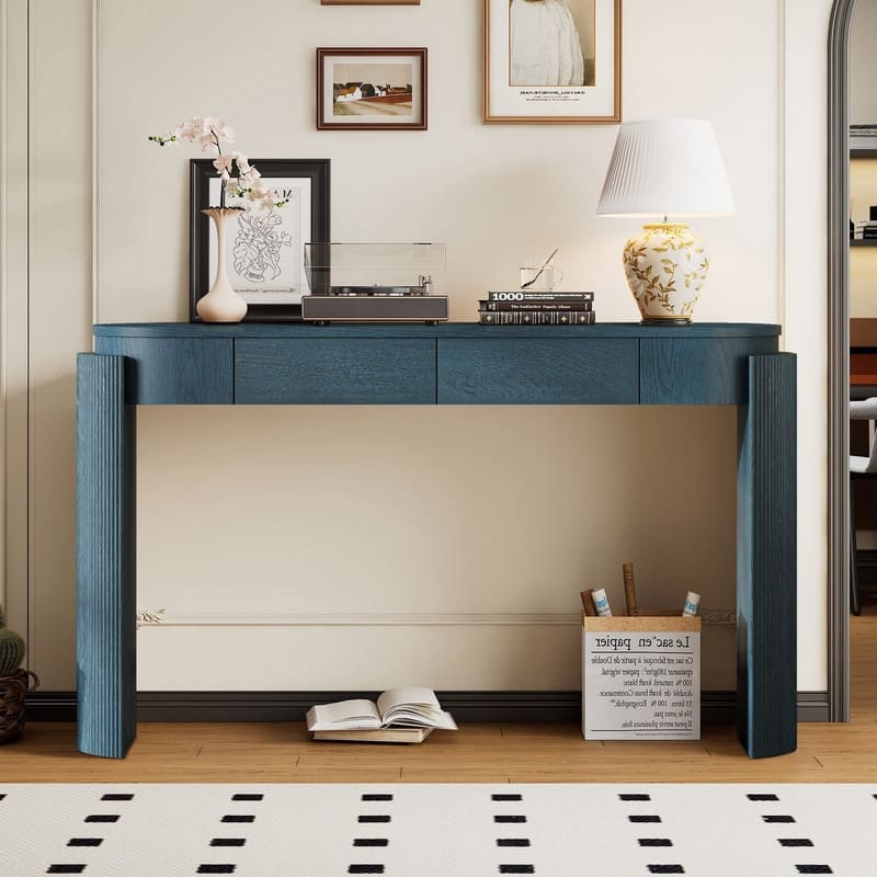 55.1" Wood Entryway Table with Fluted Design Legs and Two Storage Drawers