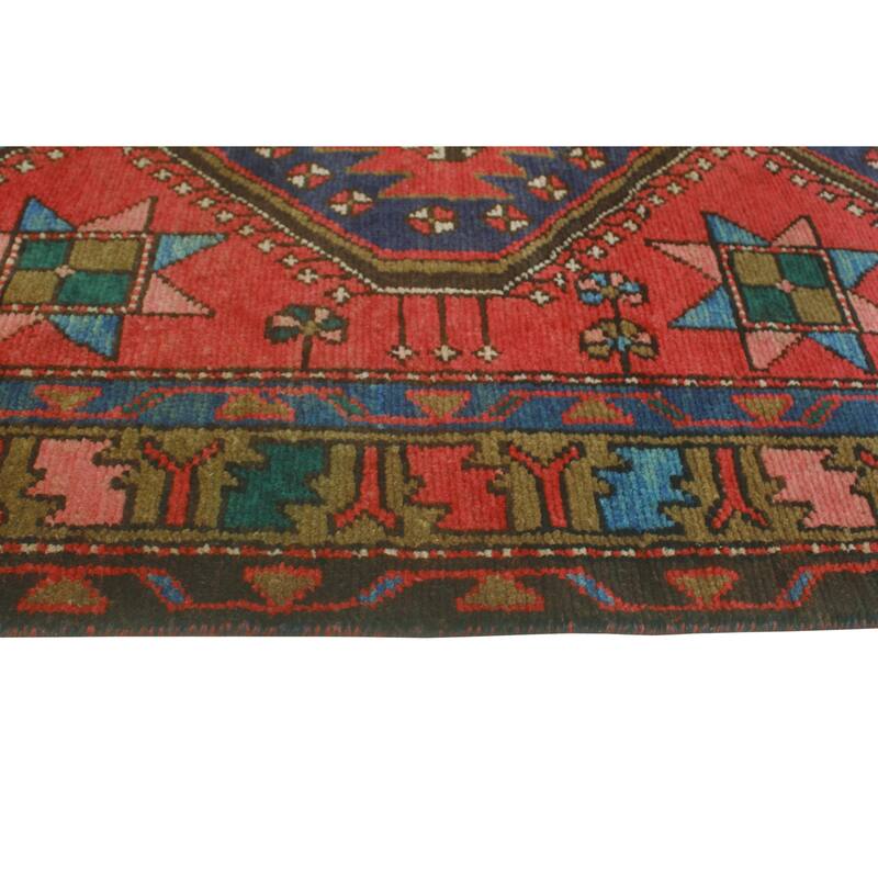 Fine Vintage Distressed Jerilyn Red/Navy Runner - 3'2" x 10'1"