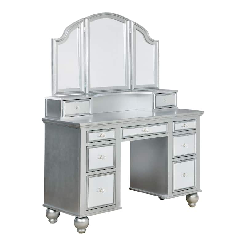 Furniture of America Nena Glam Wood 3-Piece Makeup Vanity Set with Tri-fold Mirror
