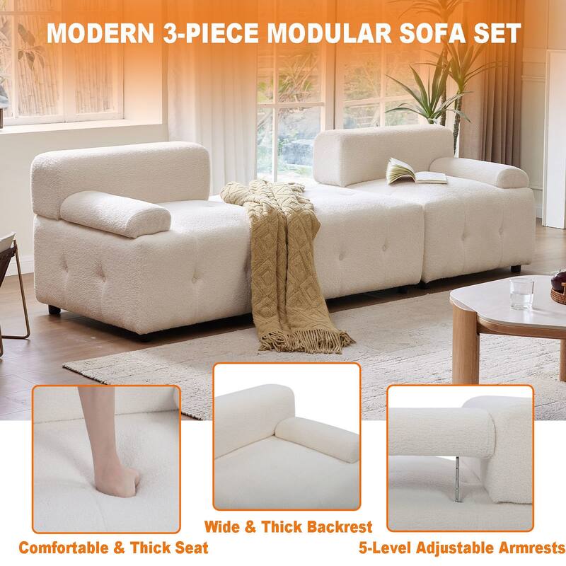 91.3 in. Purely Handmade Modern DIY 3-Piece Modular Sectional Sofa Set