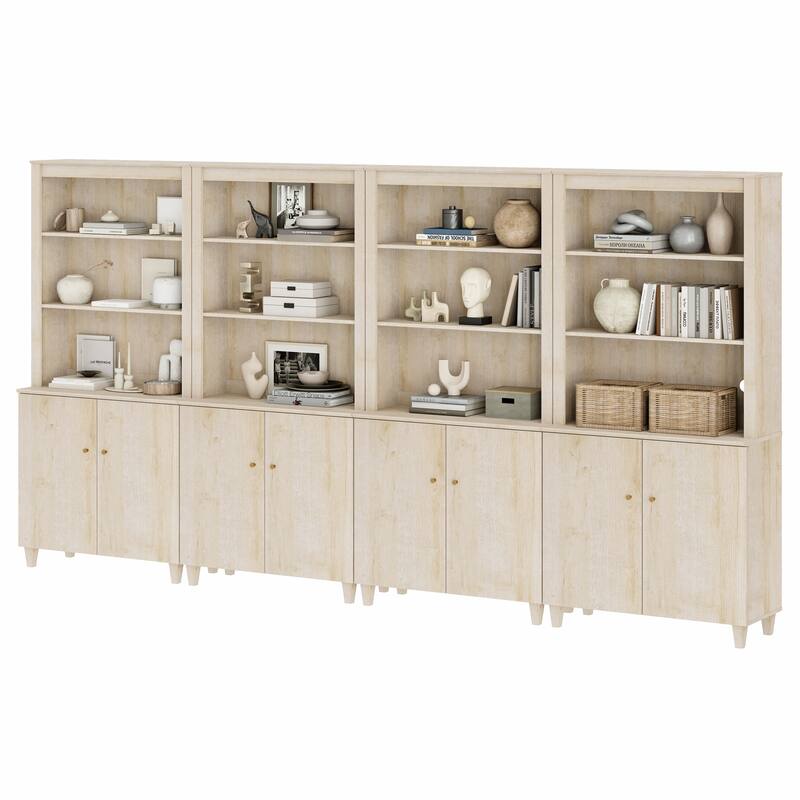 Modern 71" Tall Bookcase with Shelves & Storage Cabinet for Home Office - 4 Column 5-Tier - Natural Oak