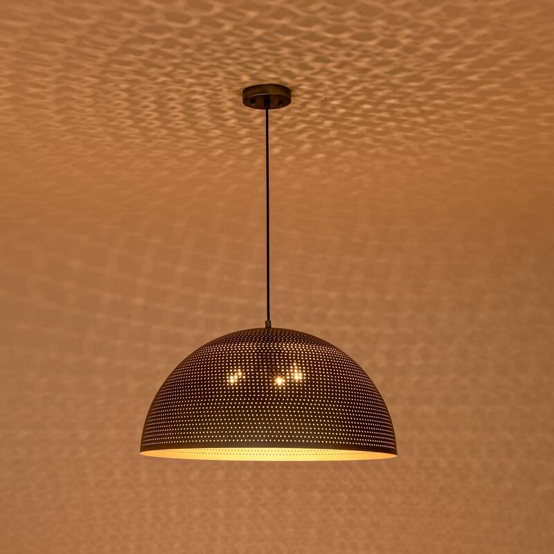 3-Light Industrial Metal Pendant Light with Perforated Dome Shade for Kitchen