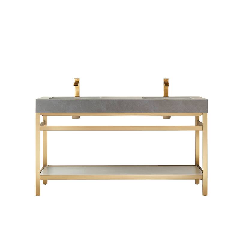 Miseno MV702560M-NM Funes 60" Free Standing Double Basin Vanity Set - Brushed Gold / Gray - Gold Finish