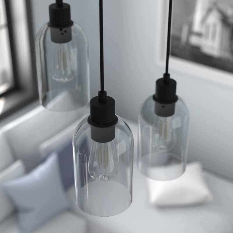 Hunter Lochemeade 1-Light Mini Pendant - Kitchen Island, Dining Room - Modern Farmhouse, Contemporary, Industrial - Natural Iron-Smoked Glass
