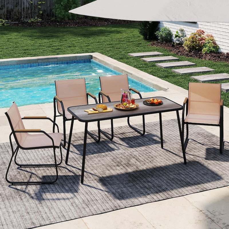 5 Piece Outdoor Bistro Dining Set with Rectangular Table and Upholstered Chairs for Backyard Meals - 55" x 25.5" x 28.5"