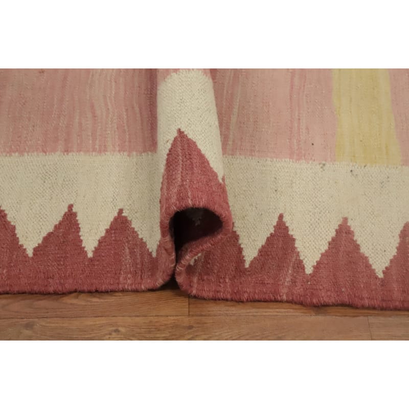 Hand Woven Oriental 100% Wool Carpet Southwestern Tribal Pink Kilim Area Rug - 13' 1'' X 9' 5''