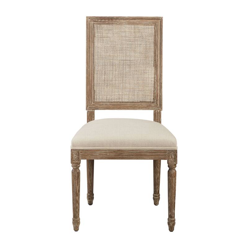 Linen and Cane Oak Dining Chair, Neutral