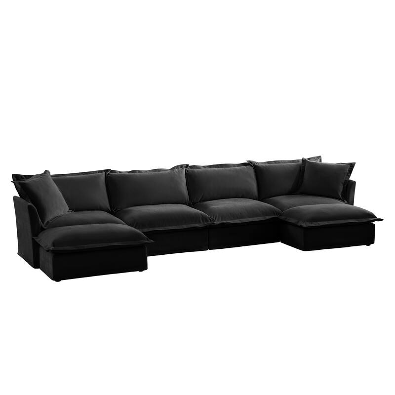 156.6" Chenille U-Shaped Sectional with 4-Seater and French Edge Pillows & Cloud Cushions