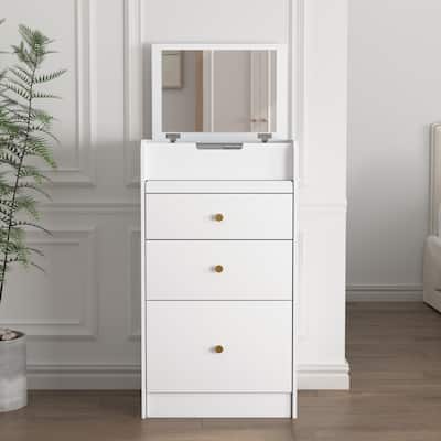 Small Flip Top Mirror Dressing Table Set with Chair and Drawers
