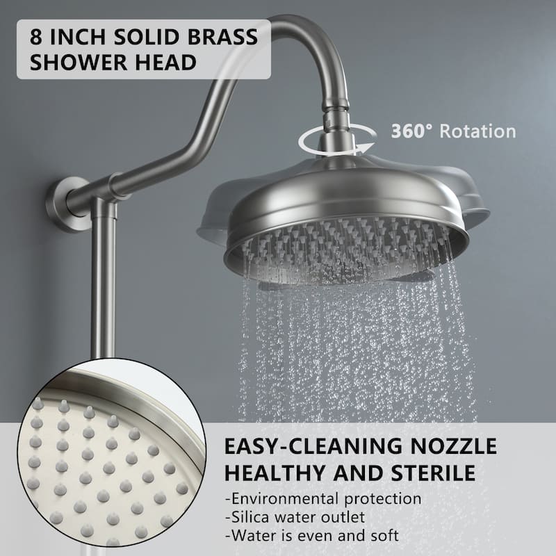 CASAINC Exposed Pipe Shower System with 8-In Rainfall Shower Head and Handheld Shower