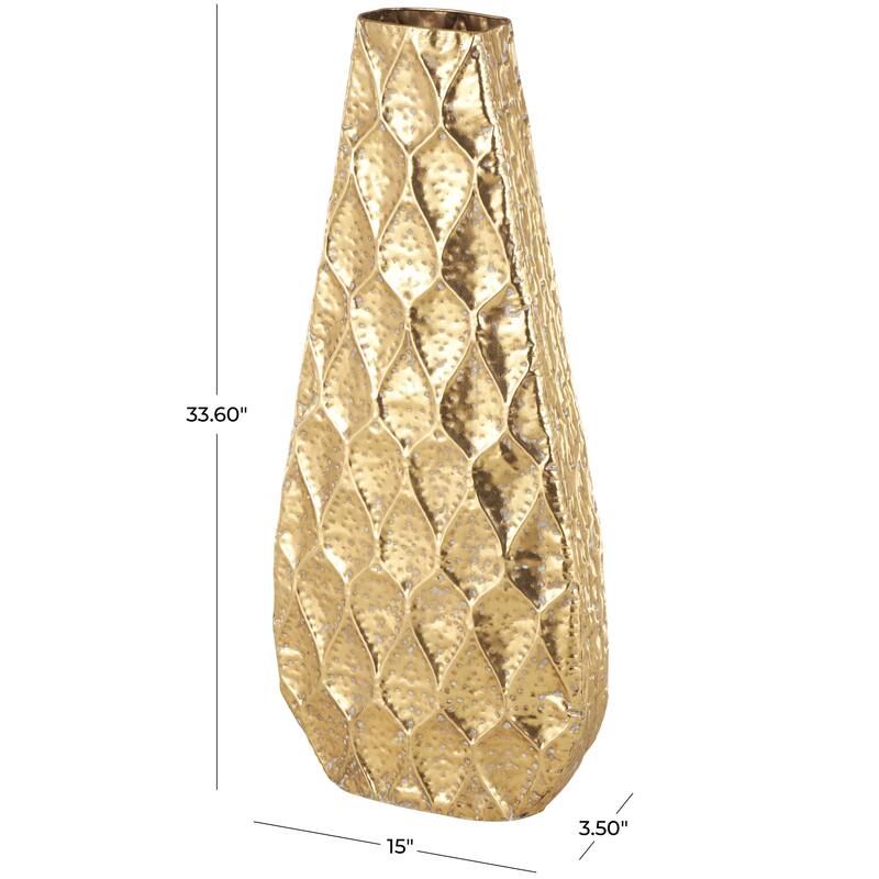 Metal Textured Concaved Teardrop Decorative Vase with Spotted Gray Accents - Gold - Roche River Decor