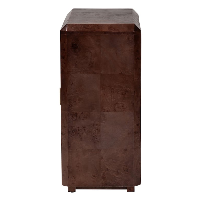 Valora Real Burl Wood Storage Cabinet - Modern Accent Cupboard with Double Doors and Brass Handles, Elegant Sideboard