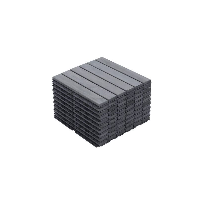 30 Pieces 12”x12” Acacia Wood Outdoor Deck Tiles Waterproof Mold Resistant Balcony Garden Floor