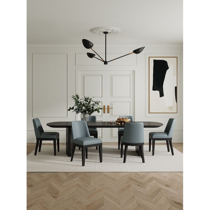 Manhattan Comfort Gansevoort Modern Faux Leather Dining Chair - Pewter - Set of 2