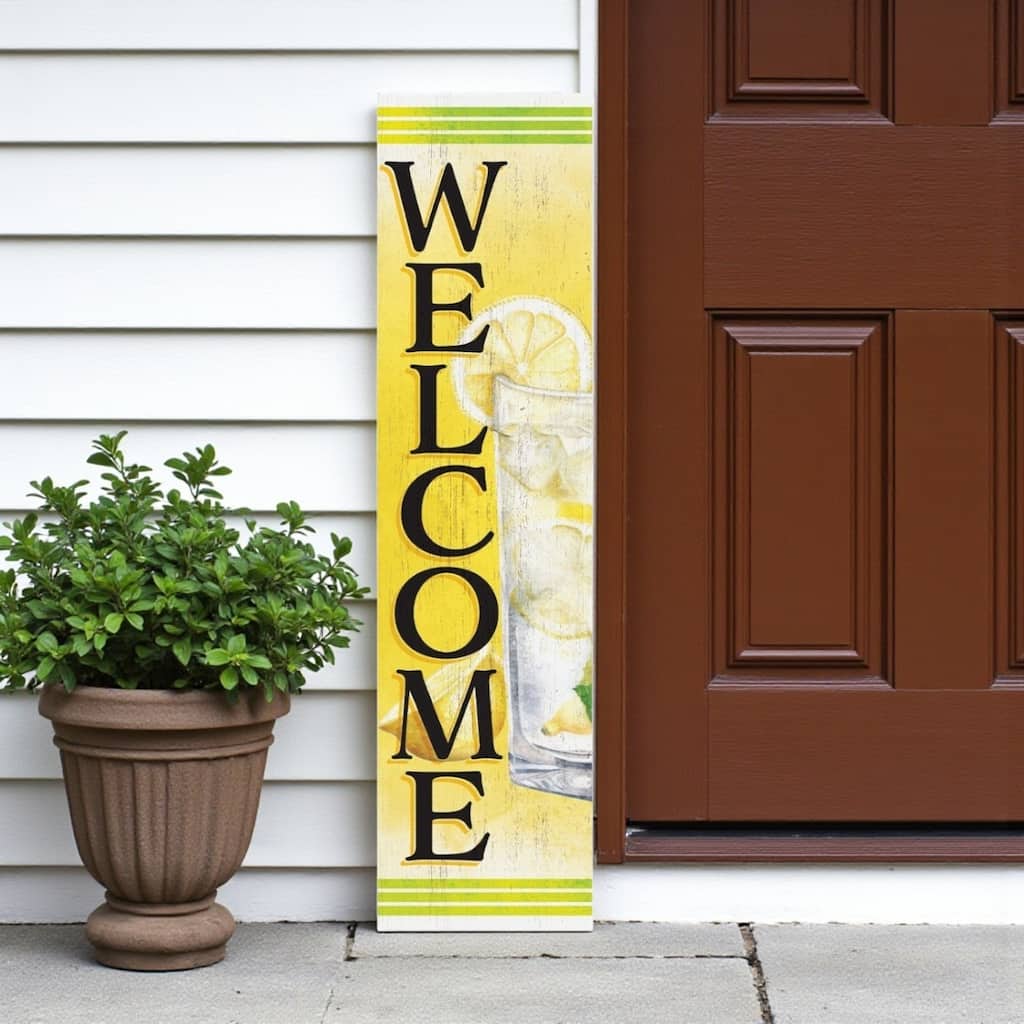 HomeRoots 36" Yellow And Green Solid Wood Welcome Porch Sign