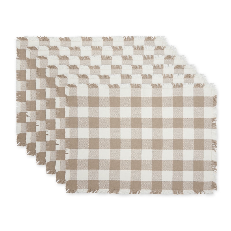 Heavyweight Check Fringed Placemat - 13x19" - Sand