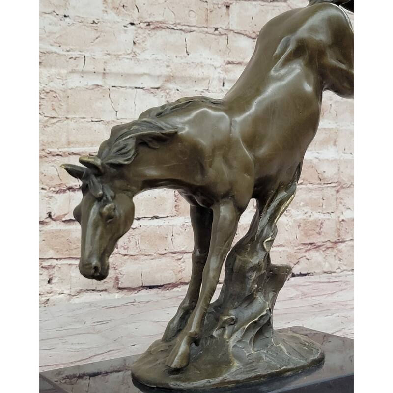 Jumping Wild Imitative Horse Mustang Stallion Bronze Sculpture Statue On Marble Base